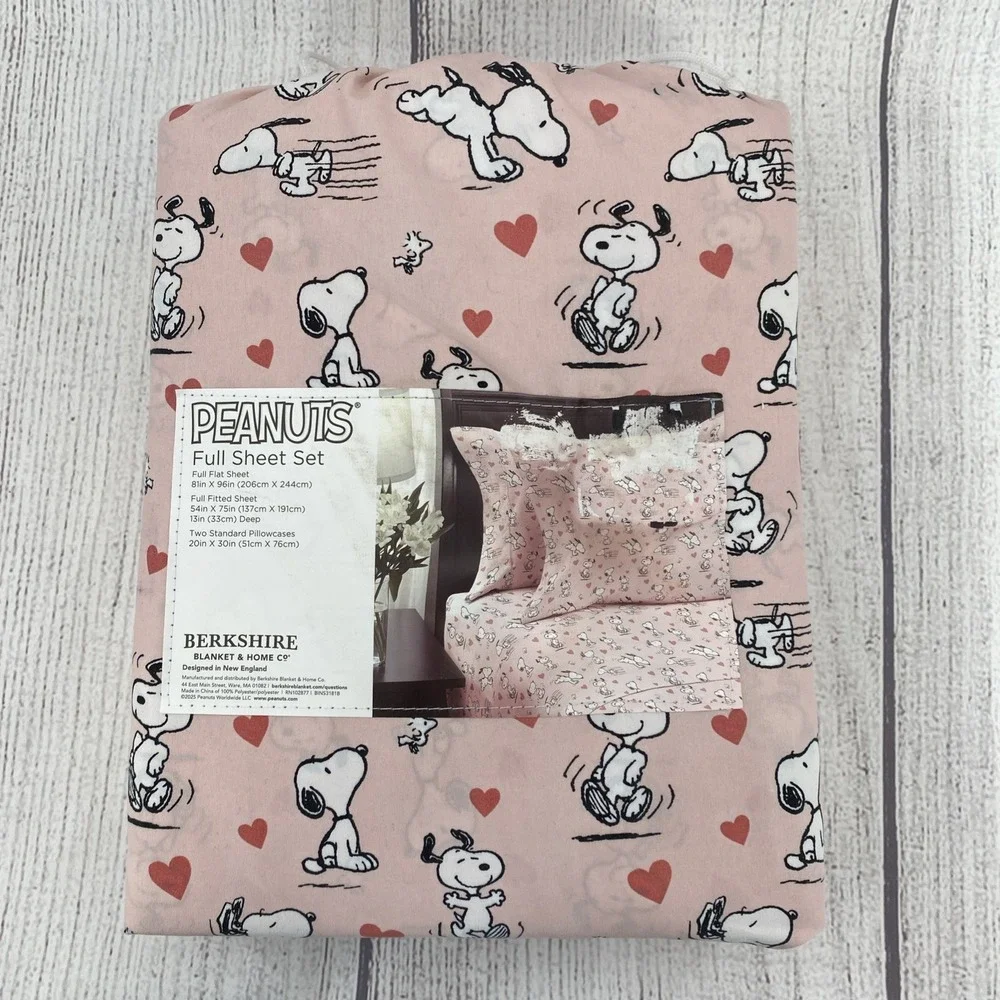 Peanuts Snoopy Sheet Set FULL Pink Woodstock Hearts Love Valentines Berkshire